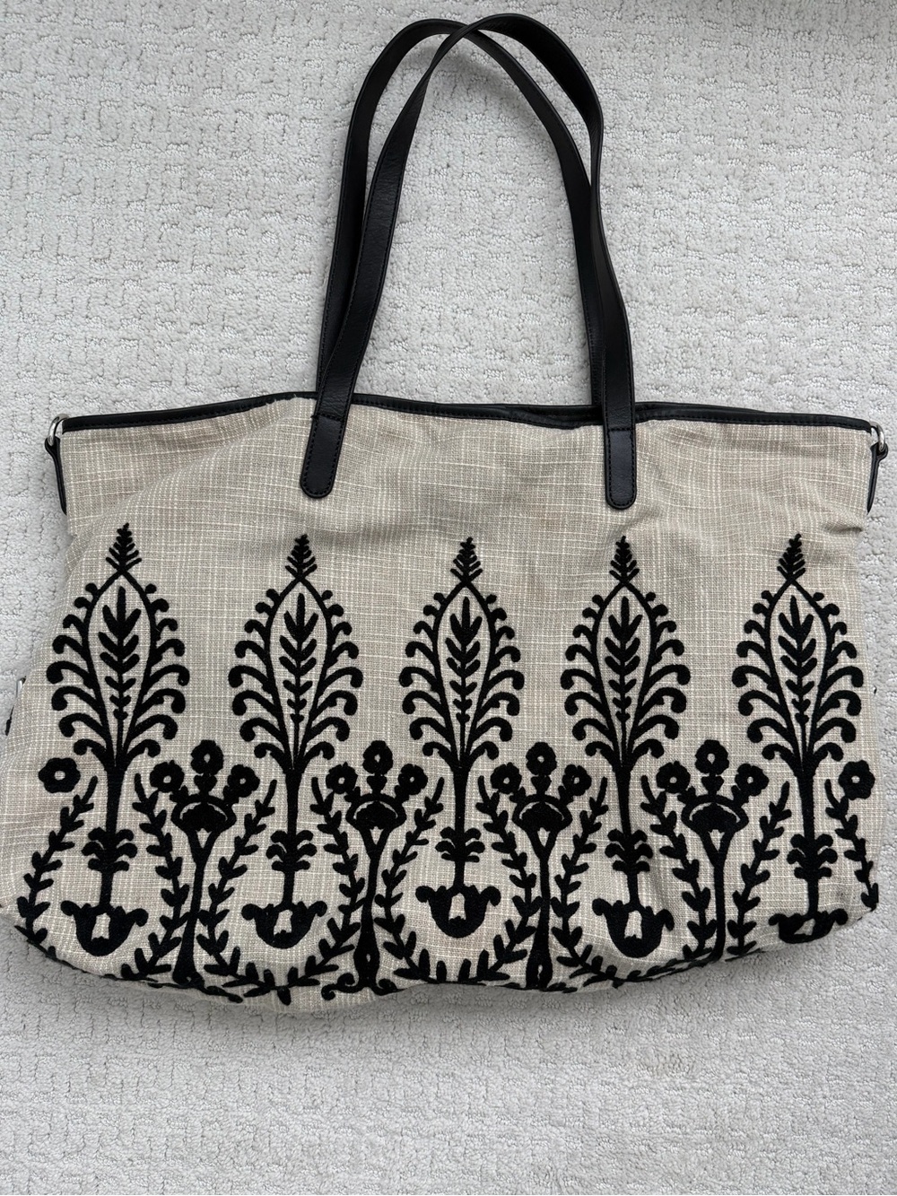 Pottery barn kids Black & Cream Embroidered tote Bag